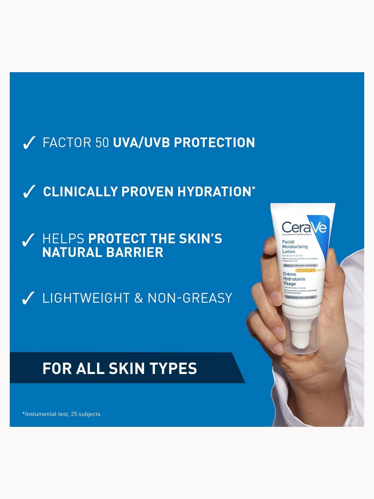 CeraVe AM Facial Moisturising Lotion SPF50 for Normal to Dry Skin 52ml