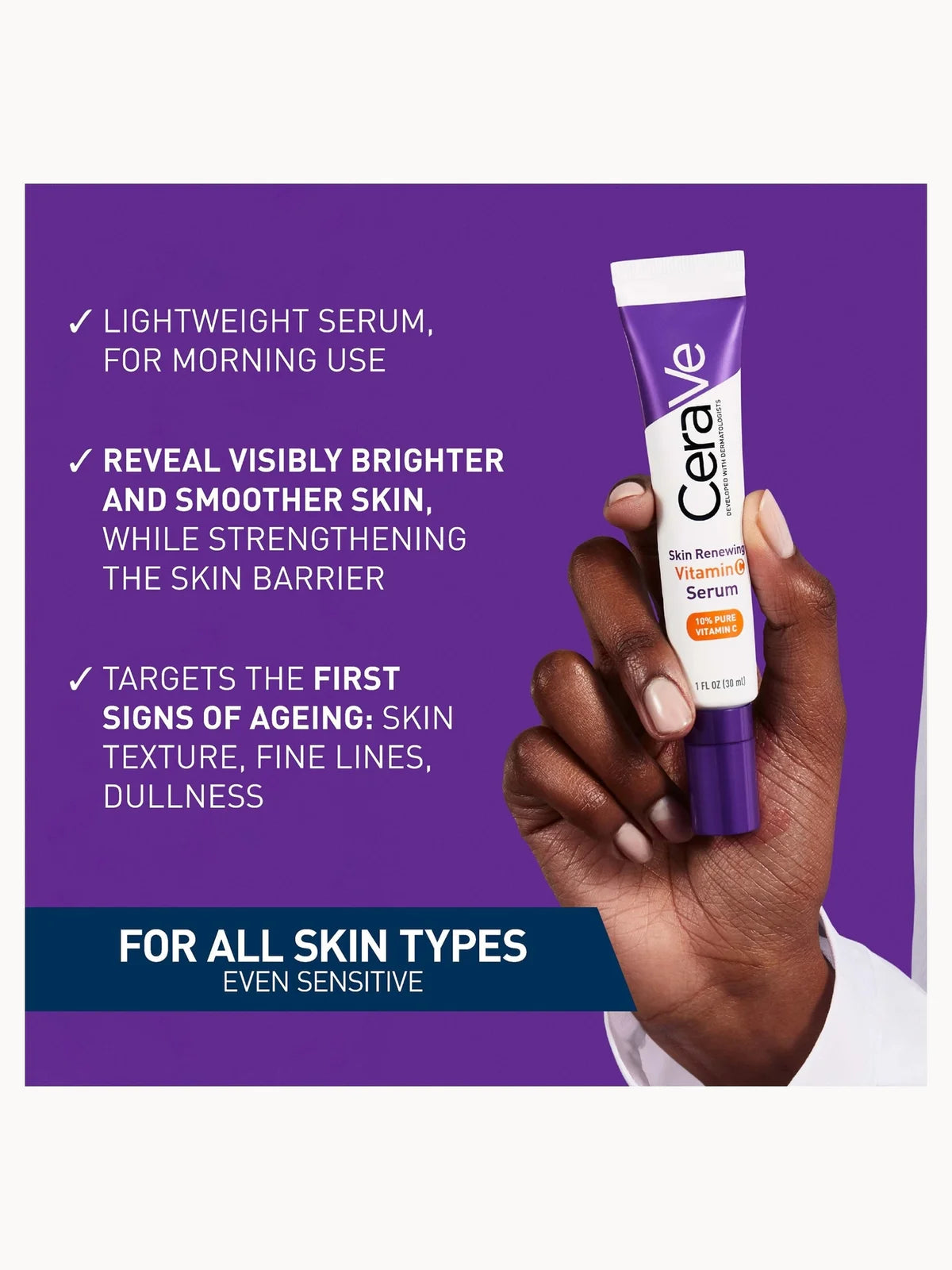 CeraVe Skin Renewing 10% Pure Vitamin C Serum with Ceramides for Brighter & Smoother Skin 30ml