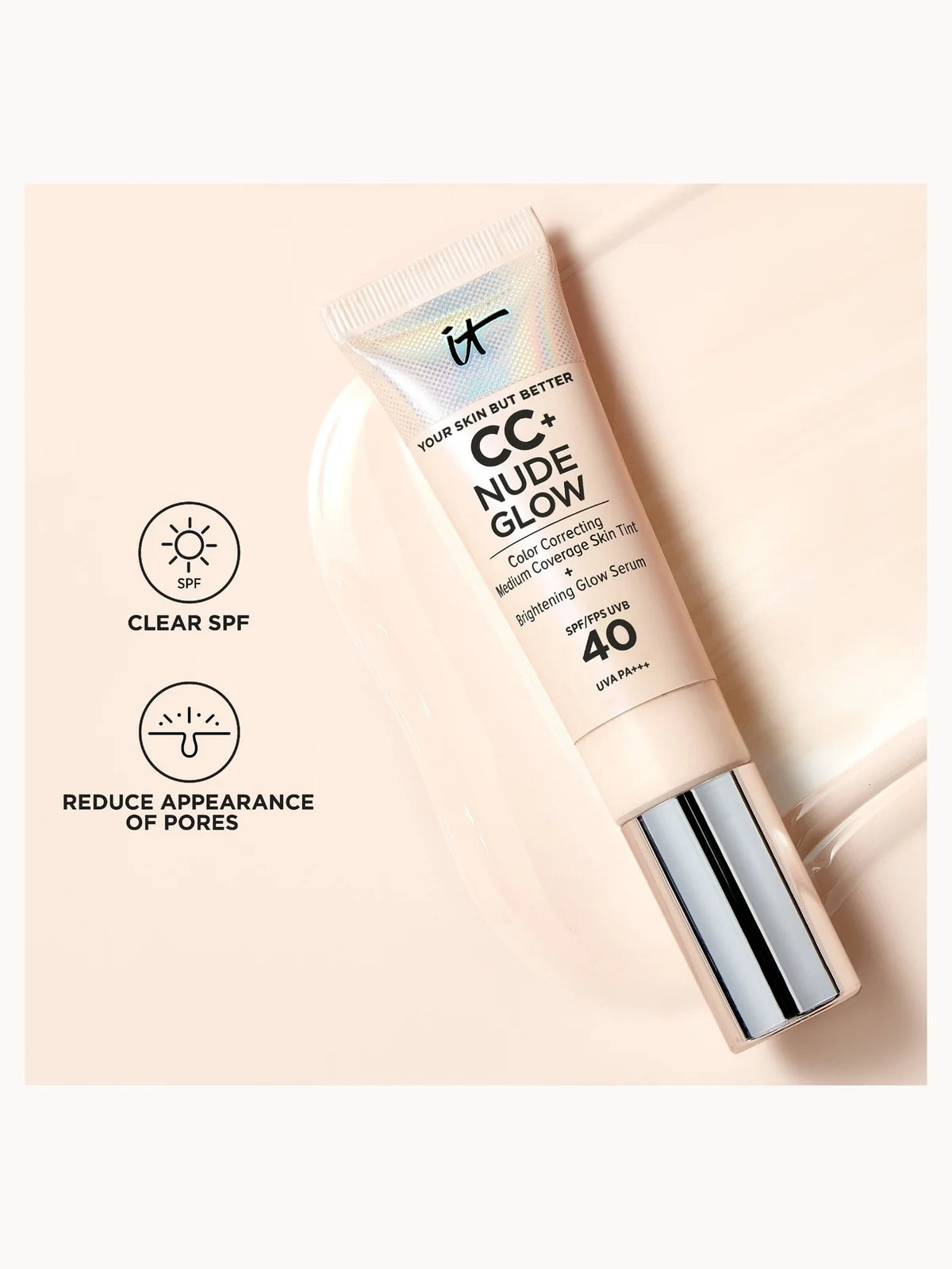 IT Cosmetics CC+ and Nude Glow Lightweight Foundation and Glow Serum with SPF40(Various Shades)