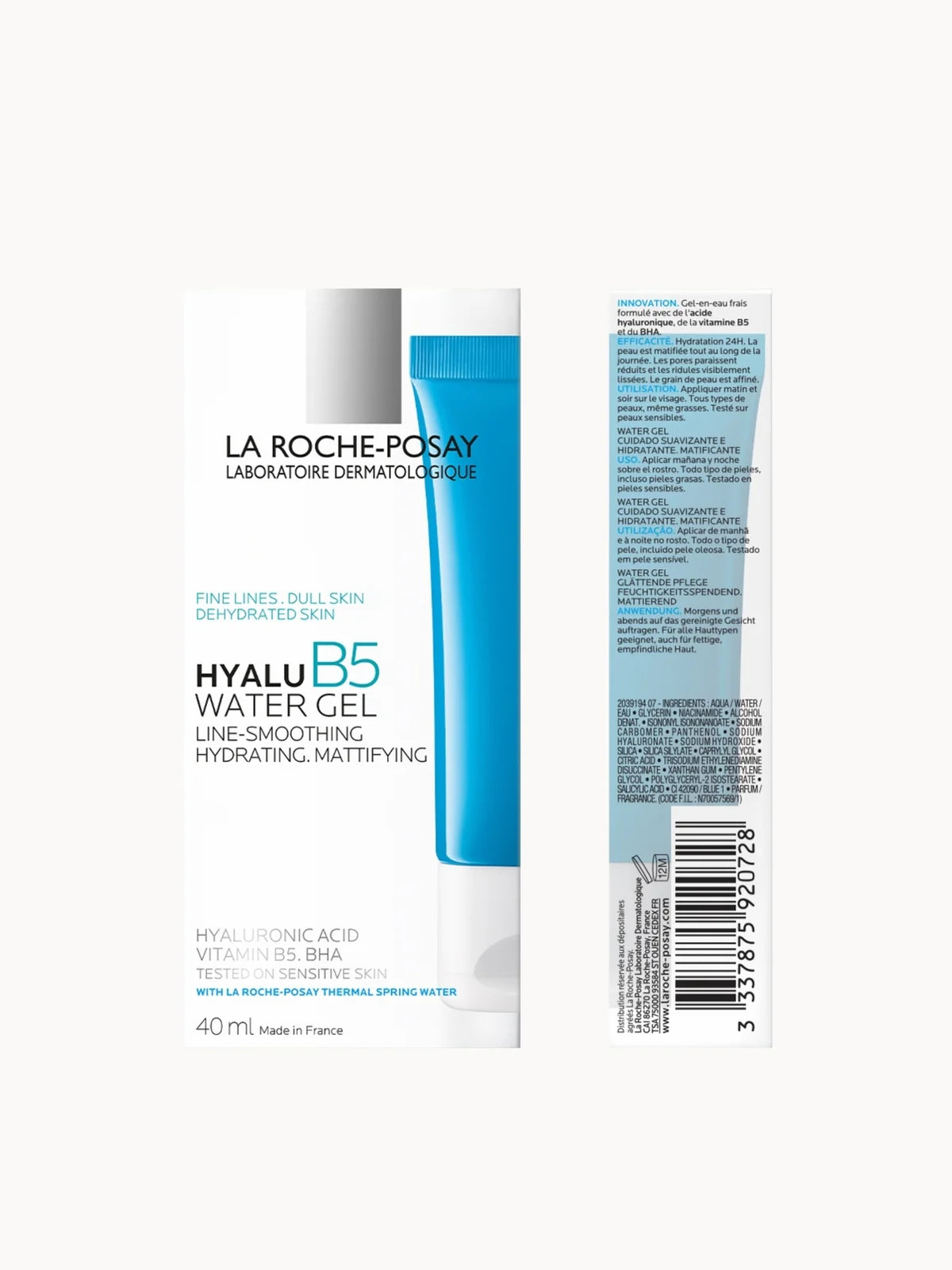 La Roche-Posay Hyalu B5 Instant Fresh Cooling Water Gel Moisturiser combining Hyaluronic Acid, Vitamin B5 and BHA 40ml
