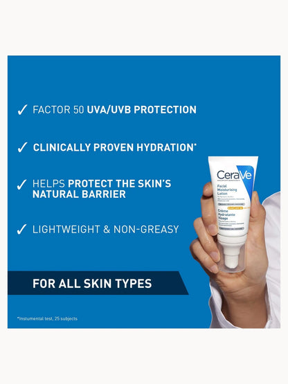CeraVe AM Facial Moisturising Lotion SPF50 for Normal to Dry Skin 52ml
