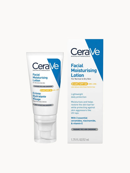 CeraVe AM Facial Moisturising Lotion SPF50 for Normal to Dry Skin 52ml