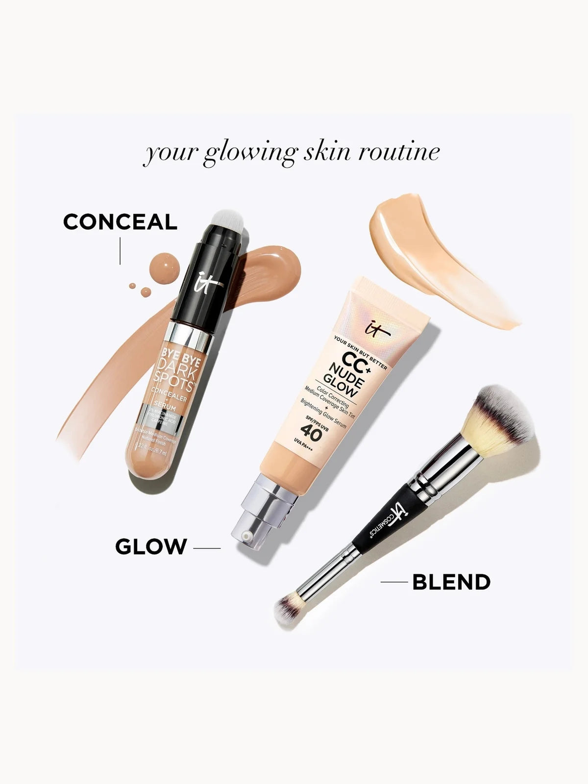 IT Cosmetics CC+ and Nude Glow Lightweight Foundation and Glow Serum with SPF40(Various Shades)